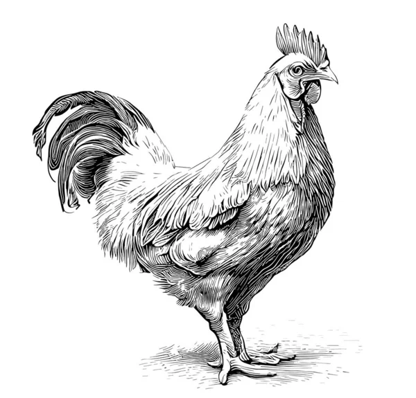 Hen Chicken Standing Engraved Hand Drawn Sketch Vector Illustration — Stock Vector