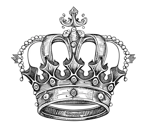 Corona Real Retro Boceto Dibujado Mano Estilo Grabado Vector Ilustración — Vector de stock