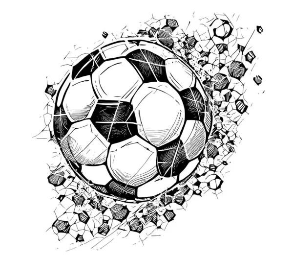 Bola Futebol Voando Esboço Desenhado Mão Estilo Gravado Ilustração Vetorial — Vetor de Stock