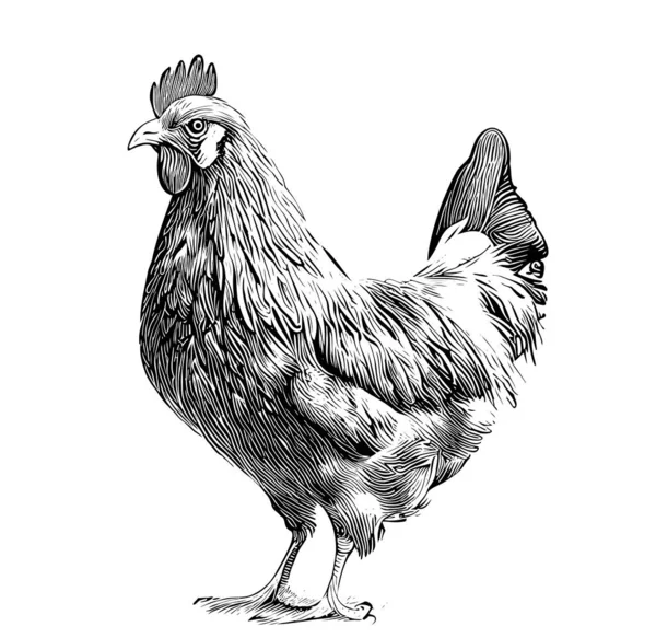 Farm Hen Chicken Sketch Hand Drawn Engraved Style Sketch Vector — Stock Vector