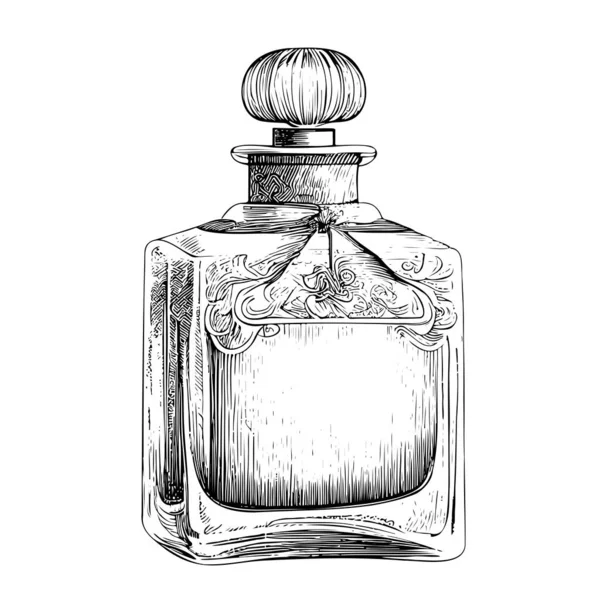 Retro Parfümflasche Skizze Handgezeichnet Gravierten Stil Vector Illustration — Stockvektor
