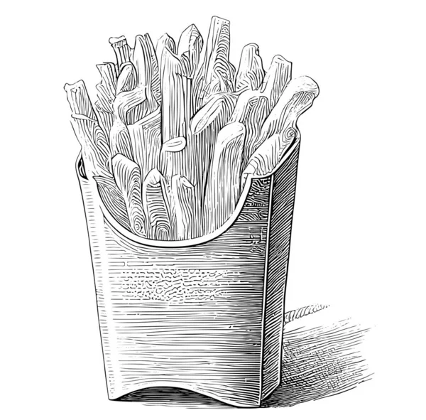 Pommes Frites Handgezeichnete Skizze Restaurant Geschäftskonzept Vector Illustration — Stockvektor