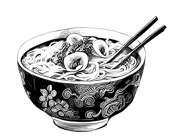 Nouilles Maïs Croquis Dessiné Main Asiatique Nourriture Restaurant Concept Entreprise — Image vectorielle