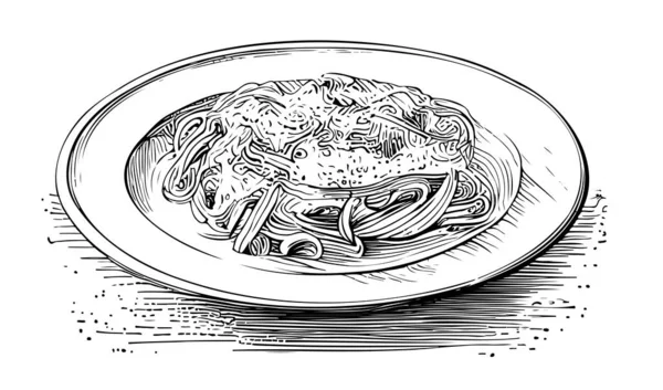Pasta Carbonara Handgezeichnete Skizze Lateinamerikanischer Lebensmittel Restaurant Geschäftskonzept Vector Illustration — Stockvektor