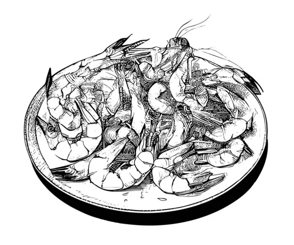 炸虾手绘草图亚洲食肆业务概念 — 图库矢量图片
