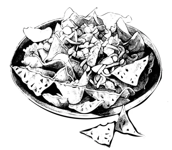 Chips Nachos手绘食品餐厅业务概念草图 — 图库矢量图片