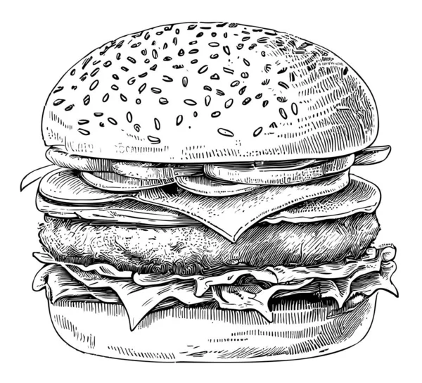 Burger Sandwich Hand Gezeichnet Skizze Lebensmittel Restaurant Geschäftskonzept Vector Illustration — Stockvektor