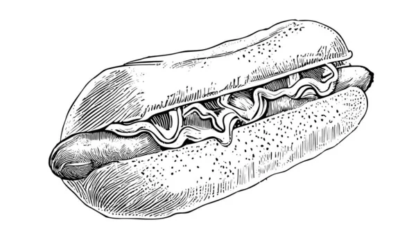 Hot Dog Sandwich Tangan Digambar Sketsa Makanan Restoran Konsep Bisnis - Stok Vektor