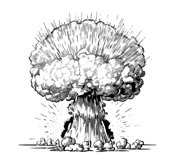 Nukleare Explosion Katastrophe Handgezeichnete Skizze Vektor Illustration — Stockvektor