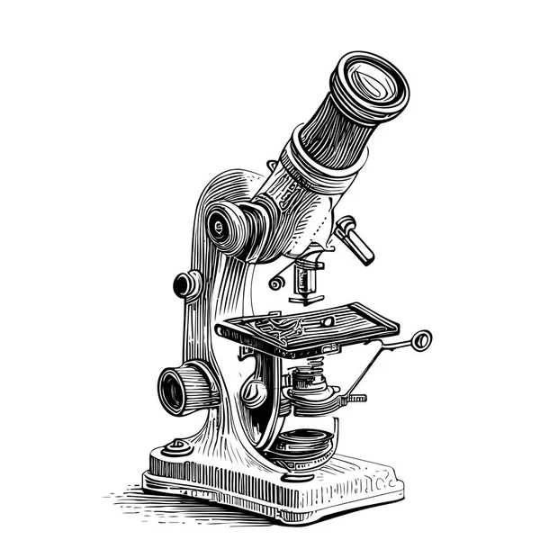 Mikroszkóp Retro Sketch Kézzel Rajzolt Tudomány Napi Vektor Illusztráció — Stock Vector