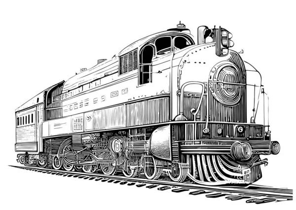 Vintage Train Retro Hand Drafting Vector Illustration — 스톡 벡터