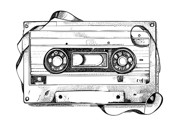 Audio Kassettenskizze Handgezeichnete Vintage Musik Vektor Illustration — Stockvektor
