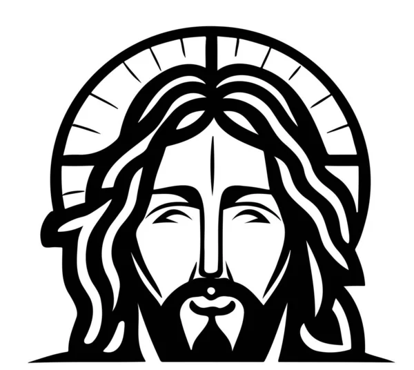 Рисунок Лица Иисуса Рисунок Руки Графический Стиль Логотип Религиозная Векторная — стоковый вектор