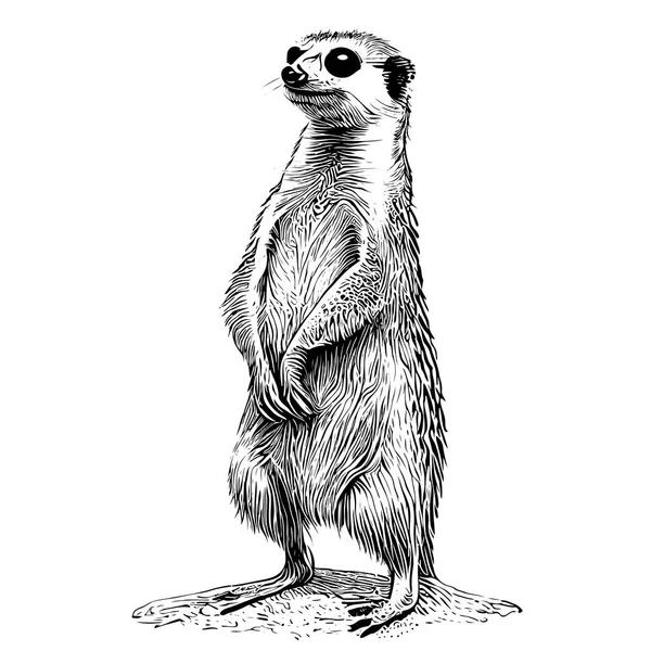 Desenho Meerkat Estilo Gravura Desenhada Mão Animais Selvagens Ilustração Vetorial —  Vetores de Stock