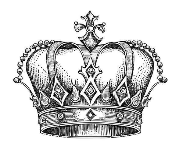 Rey Real Corona Dibujado Mano Boceto Vector Ilustración — Archivo Imágenes Vectoriales