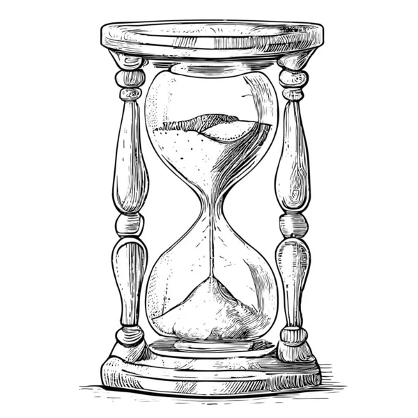 Старые Винтажные Песочные Часы Нарисованные Вручную Стиле Каракулей Векторная Иллюстрация — стоковый вектор