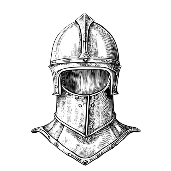 Şövalye Ortaçağ Miğferi Elle Çizilmiş Vektör Çizimi — Stok Vektör