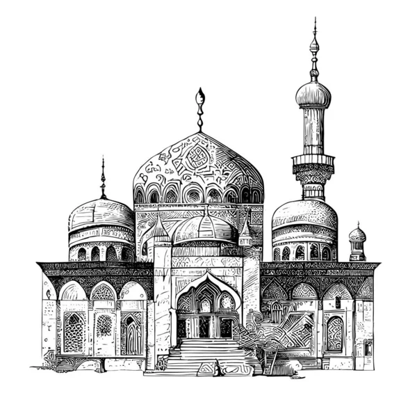 Mosque Sketch Hand Drawn Doodle Style Vector Illustration — Archivo Imágenes Vectoriales
