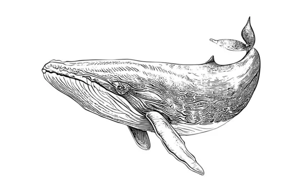 Whale Sketch Hand Drawn Underwater World Vector Illustration — Image vectorielle