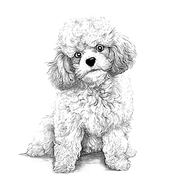 Cute Toy Poodle Dog Portrait Hand Drawn Sketch Pets Vector — Stock Vector