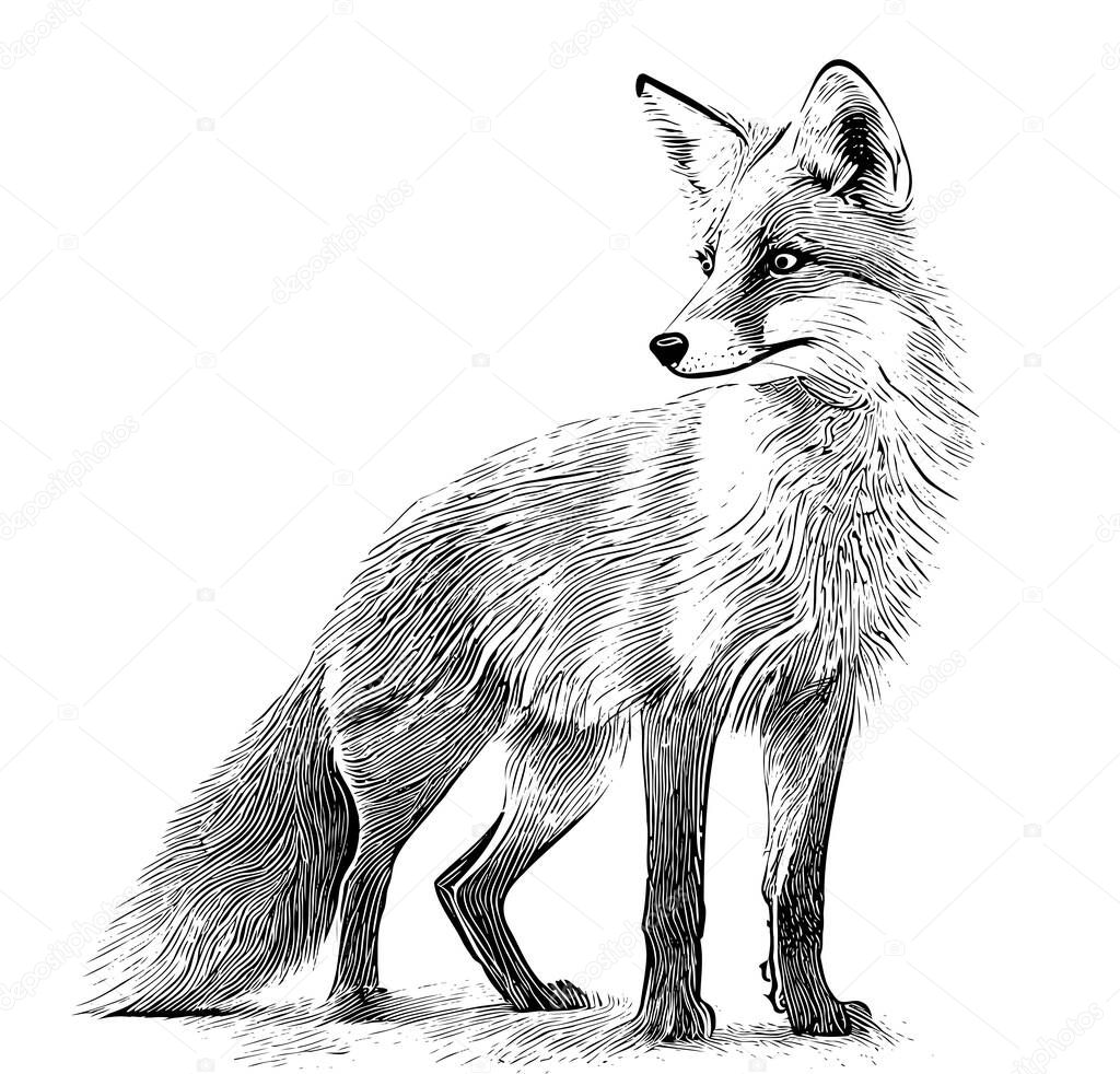 Wild fox animal hand drawn sketch Vector illustration
