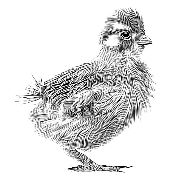 Hick Little Hen Sketch Hand Drawn Line Art Vector Illustration — Vettoriale Stock