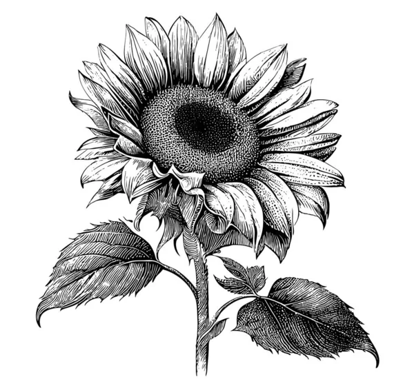 Sunflower Flower Sketch Hand Drawn Line Art Vector Illustration — Stok Vektör