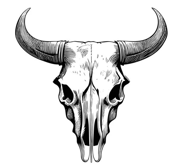 Cow Skull Sketch Hand Drawn Doodle Style Vector Illustration — Stok Vektör