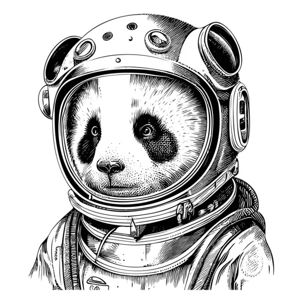 Panda Astronaut Portrait Sketch Hand Drawn Doodle Style Vector Illustration — Stock Vector