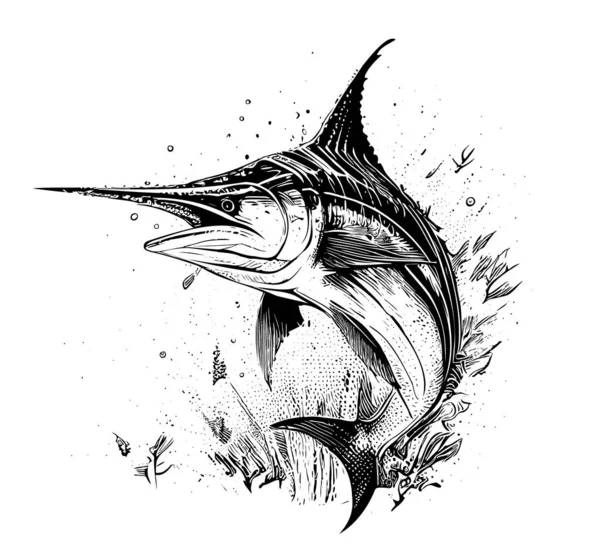 Swordfish Hand Drawn Sketch Doodle Style Vector Illustration — Vector de stock