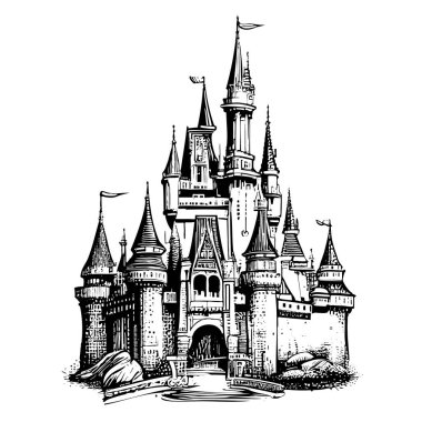 Castle middle ages sketch hand drawn illustration