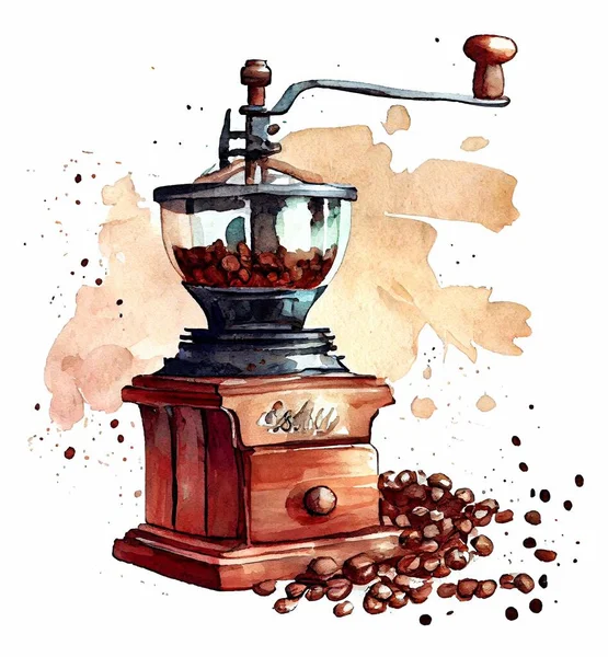Coffee grinder hand drawn watercolor illustration Coffee