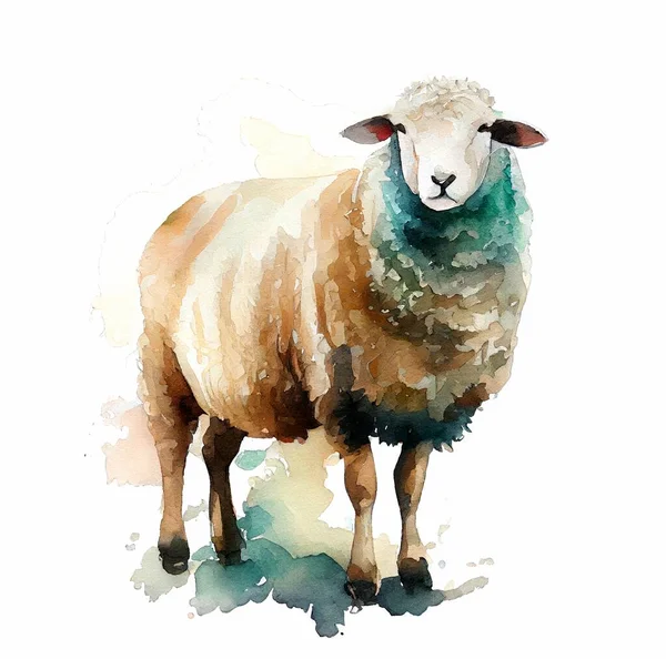 sheep farm hand drawn watercolor illustration farm