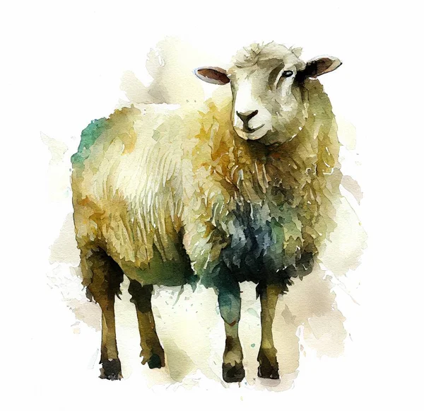 Farm Sheep hand drawn watercolor illustration farming
