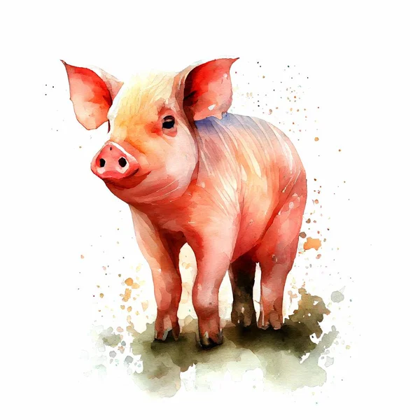 Pig farm hand drawn watercolor illustration farm livestock