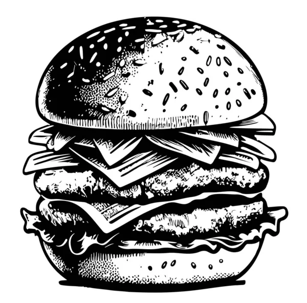 Double Burger Fast Food Hand Drawn Sketch Illustration — Vettoriale Stock