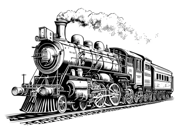 蒸気機関車ハンドスケッチベクトルイラスト輸送 — ストックベクタ