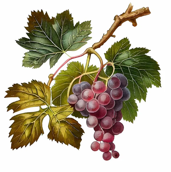 Bunch of grapes hand drawn color watercolor illustration