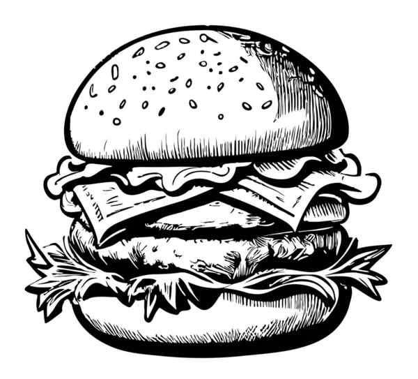 Double Burger Fast Food Hand Drawn Sketch Vector Illustration — Vettoriale Stock