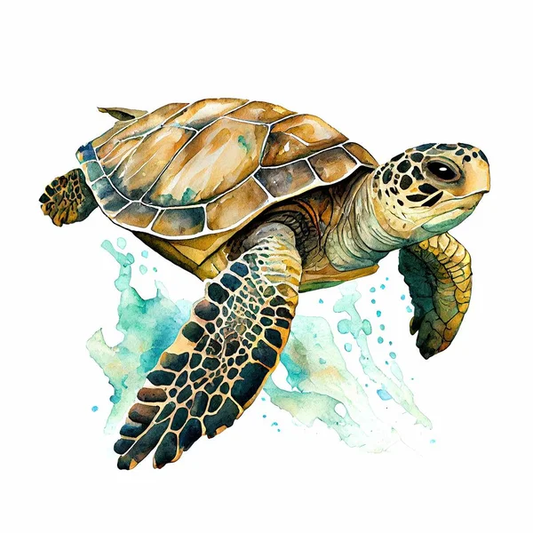 Sea cute turtle watercolor color illustration Marine animals
