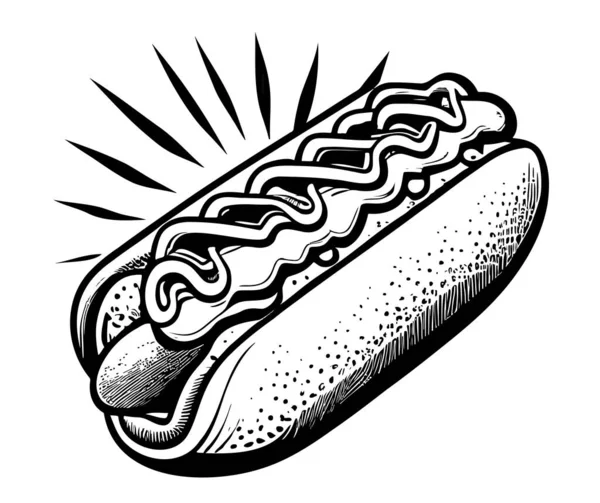 Hot Dog Fast Food Disegnato Mano Schizzo Illustrazione Vettoriale Pasto — Vettoriale Stock