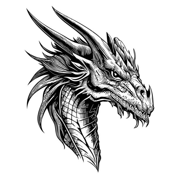 Portrait Fantasy Dragon Sketch Vector Illustration Myths — Archivo Imágenes Vectoriales