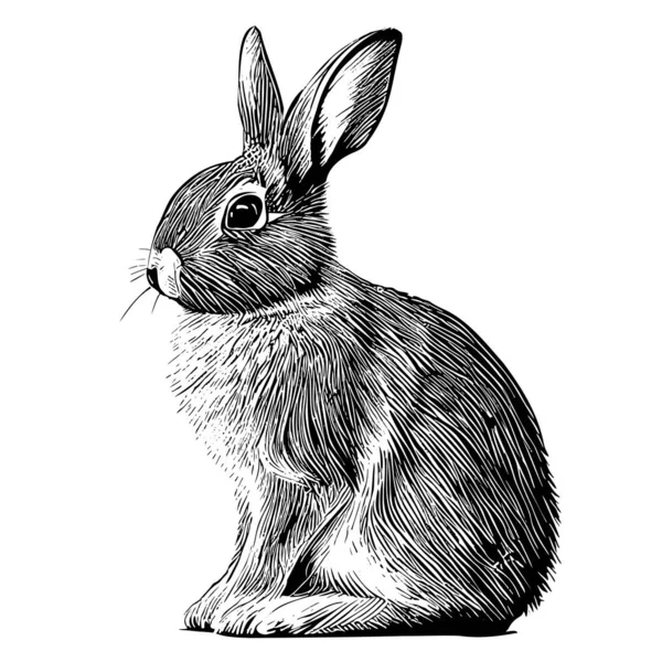Sitting Rabbit Isolated White Background Hand Drawn Sketch Illustration — Stock Vector