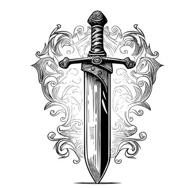 Antique sword hand drawn sketch Vector illustration