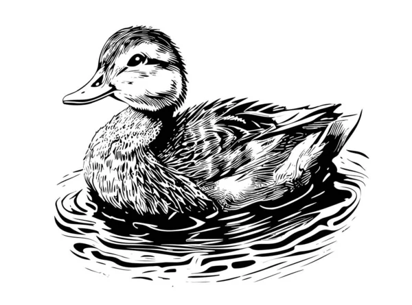 Duck Swimming Sketch Painted Vector Illustration Hunting Birds — Stockvector