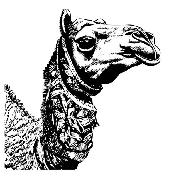 Camel Head Hand Drawn Sketch Vector Illustration — Archivo Imágenes Vectoriales