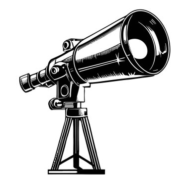 Teleskop retro el çizimi bilim illüstrasyonu