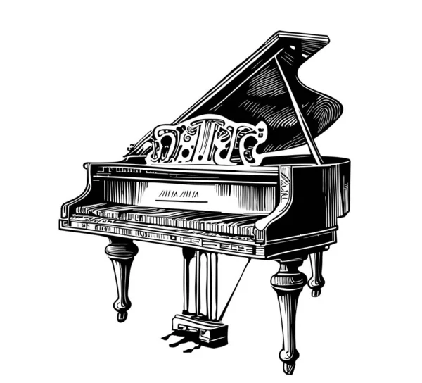 Πιάνο Ρετρό Σκίτσο Χέρι Ζωγραφισμένο Μουσικό Όργανο Εικονογράφηση — Διανυσματικό Αρχείο