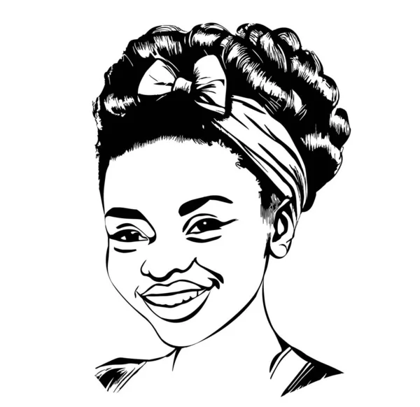 Porträtt Afrikansk Flicka Abstrakt Hand Ritade Skiss Klotter Stil Illustration — Stock vektor