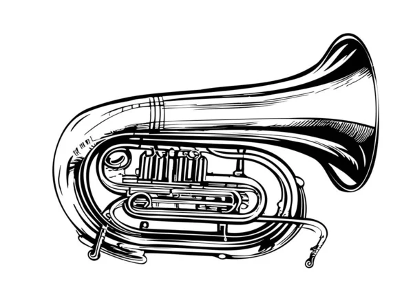 Ретро Эскиз Музыкального Инструмента Туба — стоковый вектор